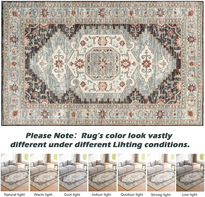 CHOSHOME Waschbarer Teppich Wohnzimmer 120x170CM Teppich Schlafzimmer Vintage Kurzflor Teppich Gross