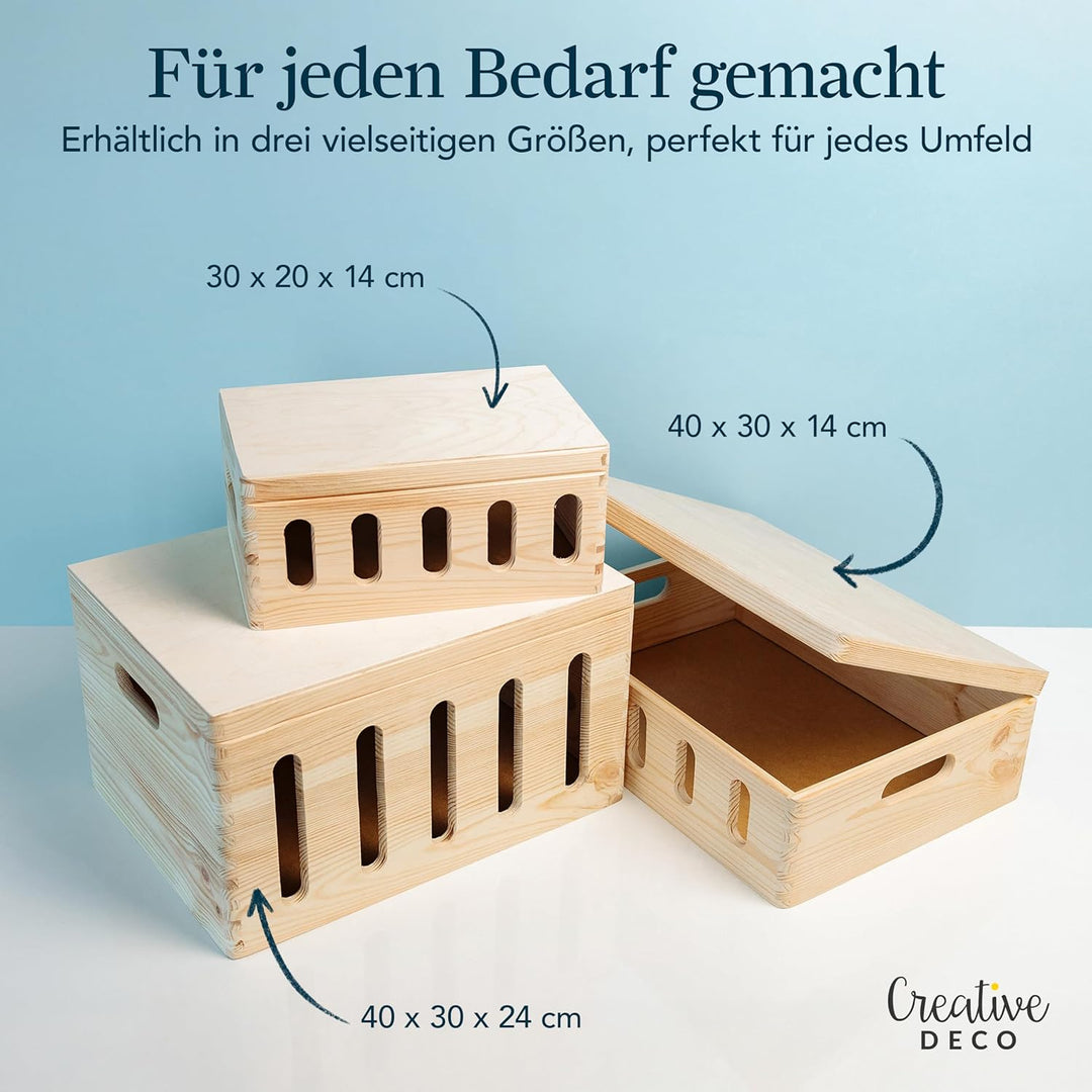 Creative Deco XL Grosse Holzkiste mit Deckel und Öffnungen | 40 x 30 x 14 cm (+/-1cm) | Erinnerungsb