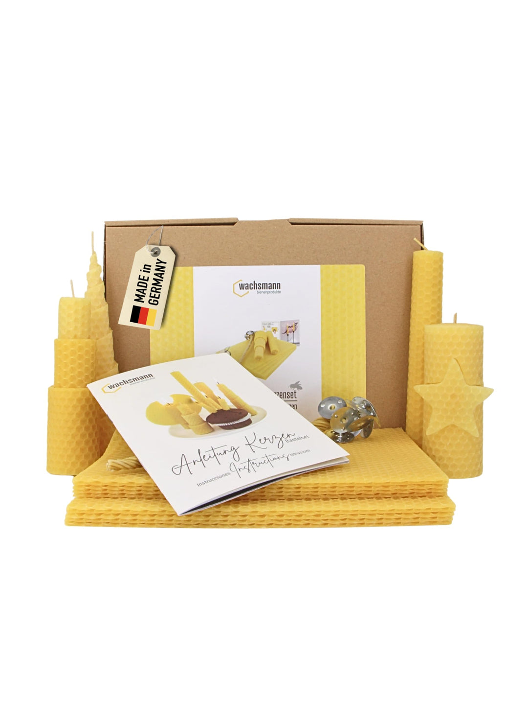 Wachsmann DIY Bienenwachs Kerzen Bastelset – Starterset für 10 Kerzen in vielen Farben – 100% reines