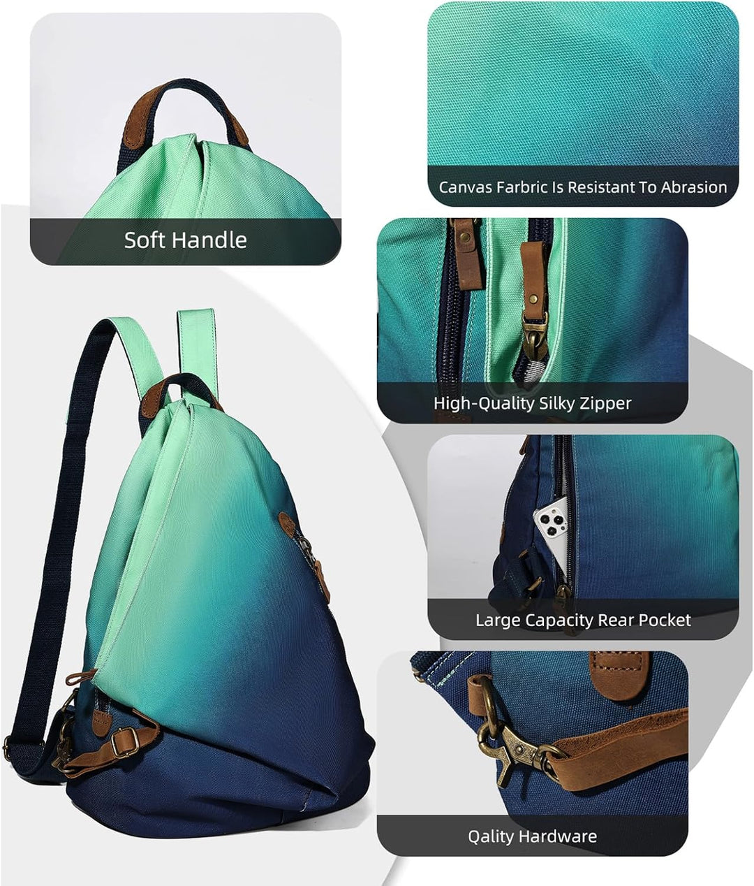 Retro Segeltuch Rucksack Canvas Vintage Rucksäcke Echtleder Daypack Reisetasche Schulterrucksack für