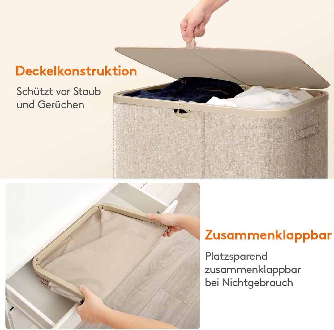 Lifewit Wäschekorb 145L mit Deckel, Grosser Wäschesammler aus Kunststoff, Fächer Wäschebox Laundry B