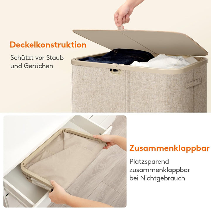 Lifewit Wäschekorb 145L mit Deckel, Grosser Wäschesammler aus Kunststoff, Fächer Wäschebox Laundry B