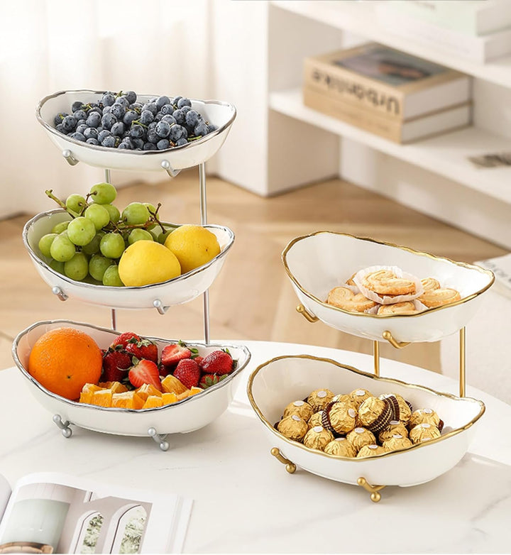 XUDREZ Obst Etagere mit 3 Etagen Obstschalen aus Keramik, Platzsparendes Obstkorb Etagere für die Fa