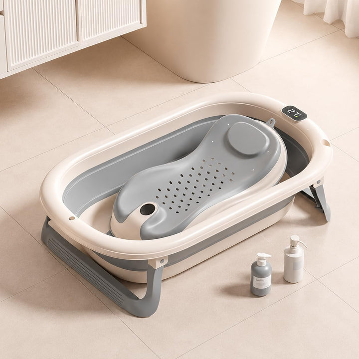 Faltbare Babybadewanne aus TPE+PP, weiche tragbare Wanne mit Badnetz & Kissen, rutschfestes Design,