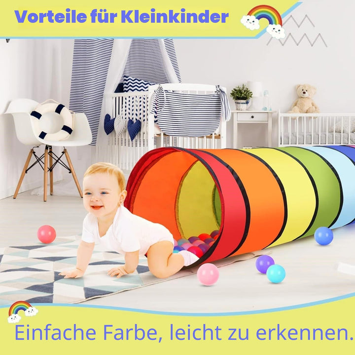 LATERN 180CM Spieltunnelzelt für Kinder, 46CM Runder Öffnung Babytunnel Bunter Pop-Up Kriechtunnel Z