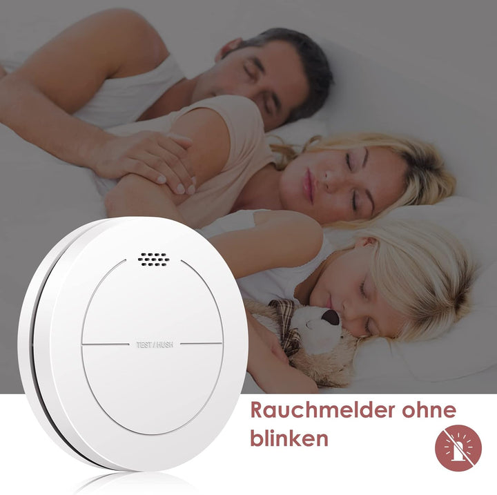Safeliveo Rauchmelder ohne Blinkende LED, mit 10 Jahre Batterie, Mute Funktion, 85 dB Photoelektrisc
