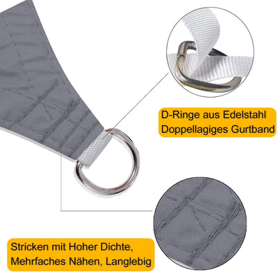 Sunal Sonnensegel 3x3m Quadratisch,PES Polyester Wasserdicht,95% UV Schutz,inkl.Befestigungsseile,gr