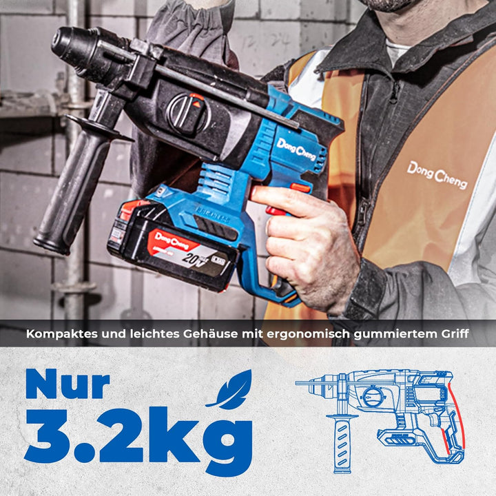 DongCheng Akku Bohrhammer 18V, Schlagenergie 2.7 J, mit 4 Stück SDS-plus, Bohren bis 28 mm, Bürstenl