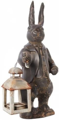 Nikky Home Vintage Metall Teelicht Kerze Laterne Halter Kaninchen Skulptur aus Kunstharz