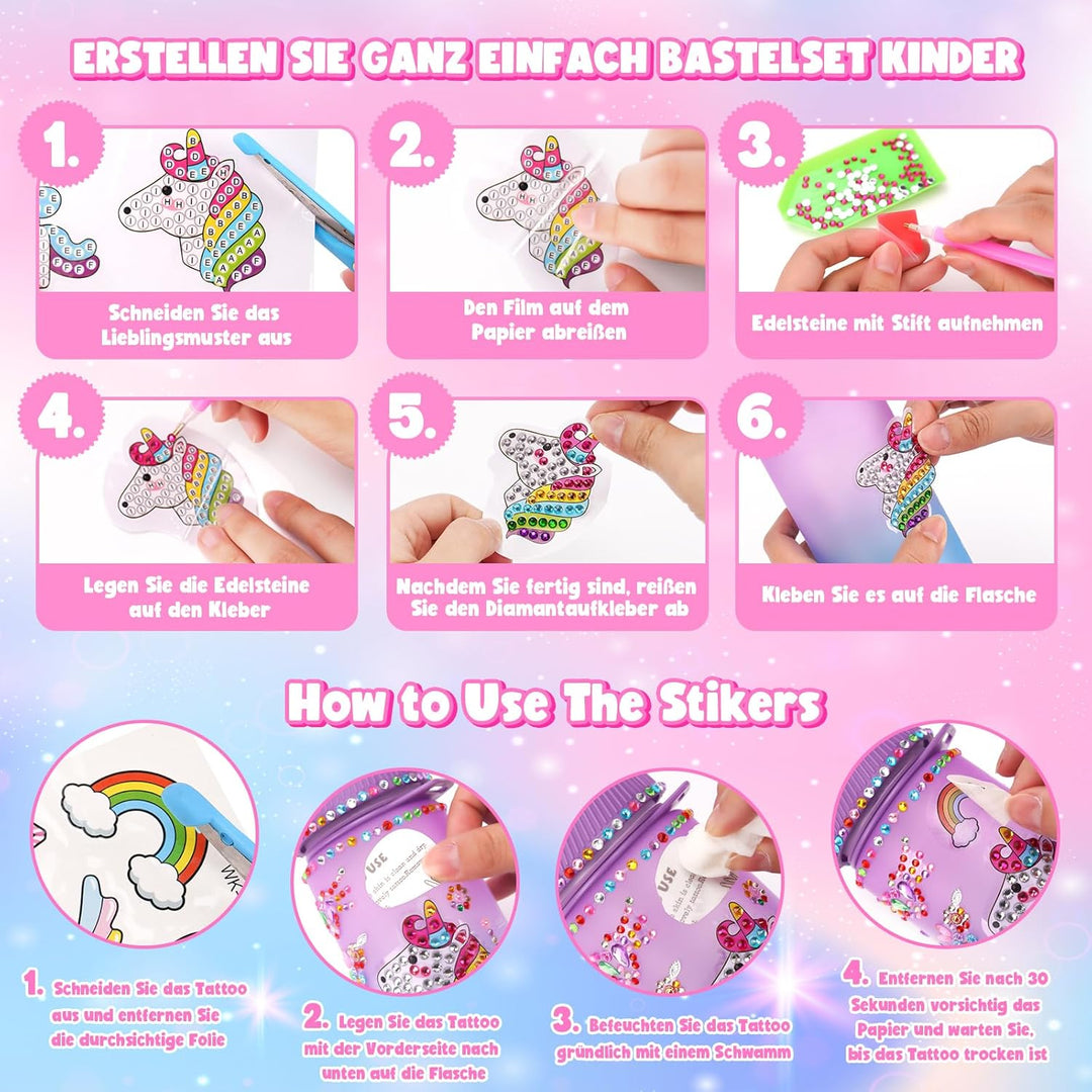 Einhorn Geschenke für Mädchen 5-6-7-8-9 Jahre Geschenkideen: Trinkflasche Bastelset Kinder ab 6 8 10