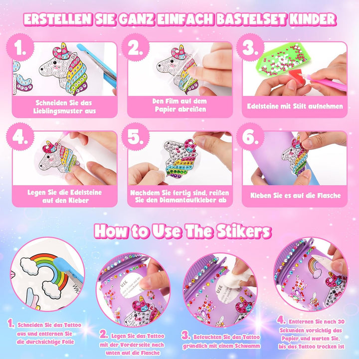 Einhorn Geschenke für Mädchen 5-6-7-8-9 Jahre Geschenkideen: Trinkflasche Bastelset Kinder ab 6 8 10
