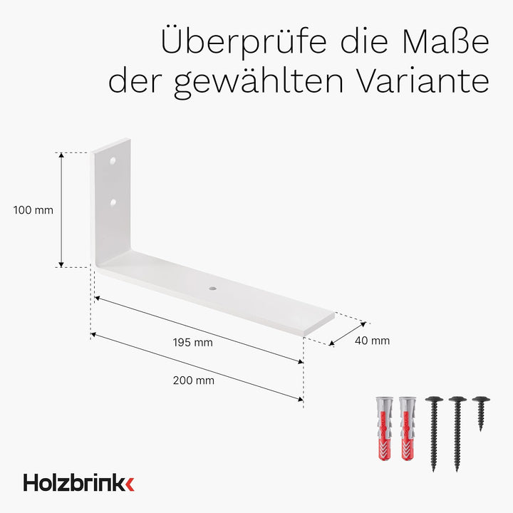 HOLZBRINK Regalträger Metall Regalhalter für Wandregal, Regalwinkel, weiss 200x100x40 mm, 8 Stück, H