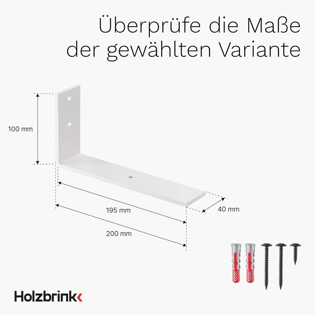 HOLZBRINK Regalträger Metall Regalhalter für Wandregal, Regalwinkel, weiss 200x100x40 mm, 4 Stück, H