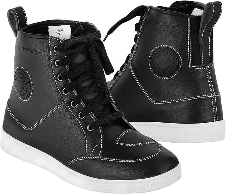 Motorradschuhe für Herren, kurz, wasserdicht, Leder, rutschfeste Sohle, Schwarz