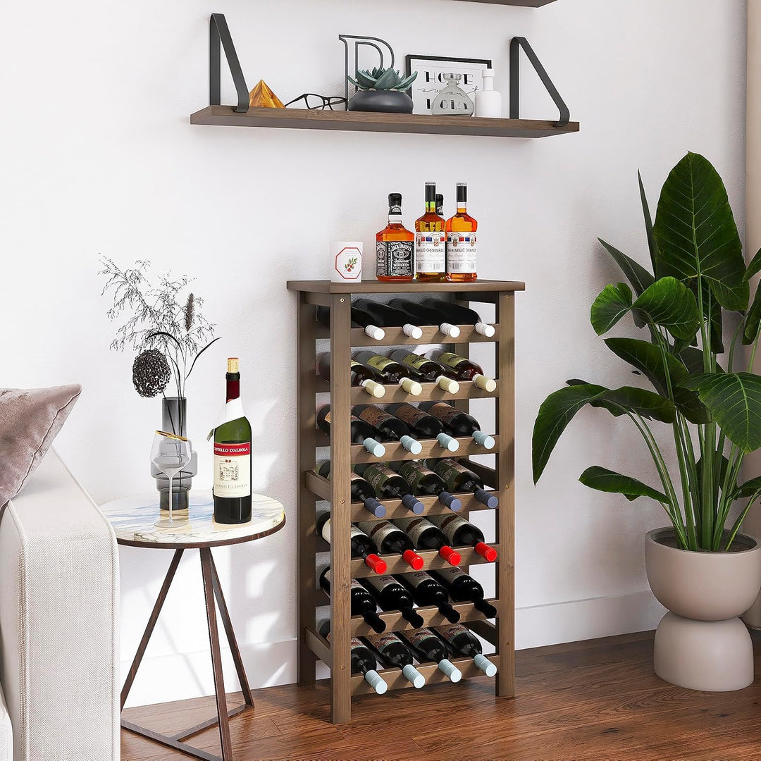 SMIBUY Weinregal aus Bambus, für 28 Flaschen, 7 Etagen, freistehend, für Küche, Speisekammer, Keller