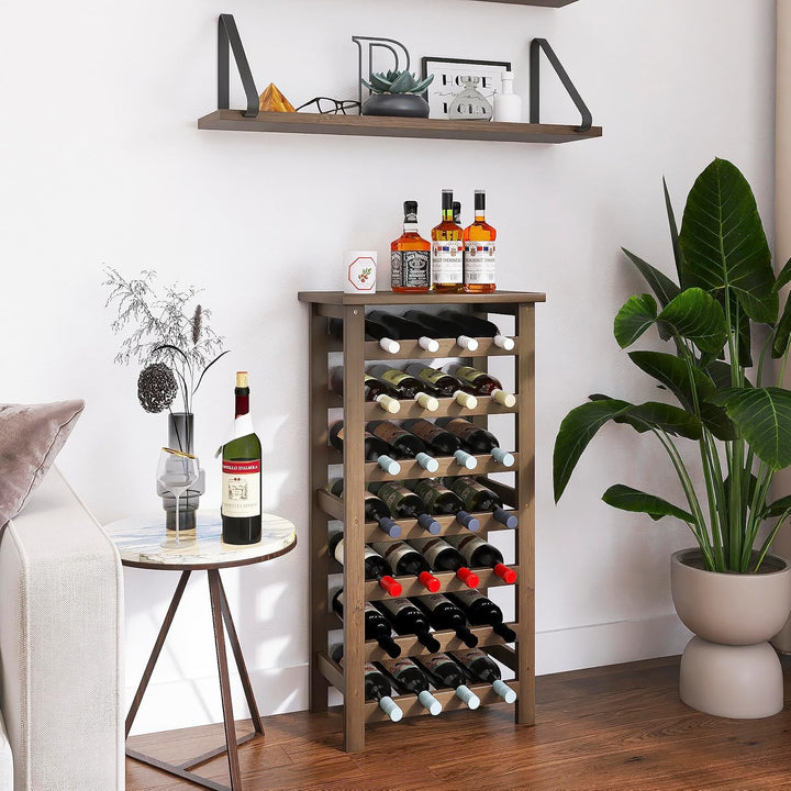 SMIBUY Weinregal aus Bambus, für 28 Flaschen, 7 Etagen, freistehend, für Küche, Speisekammer, Keller