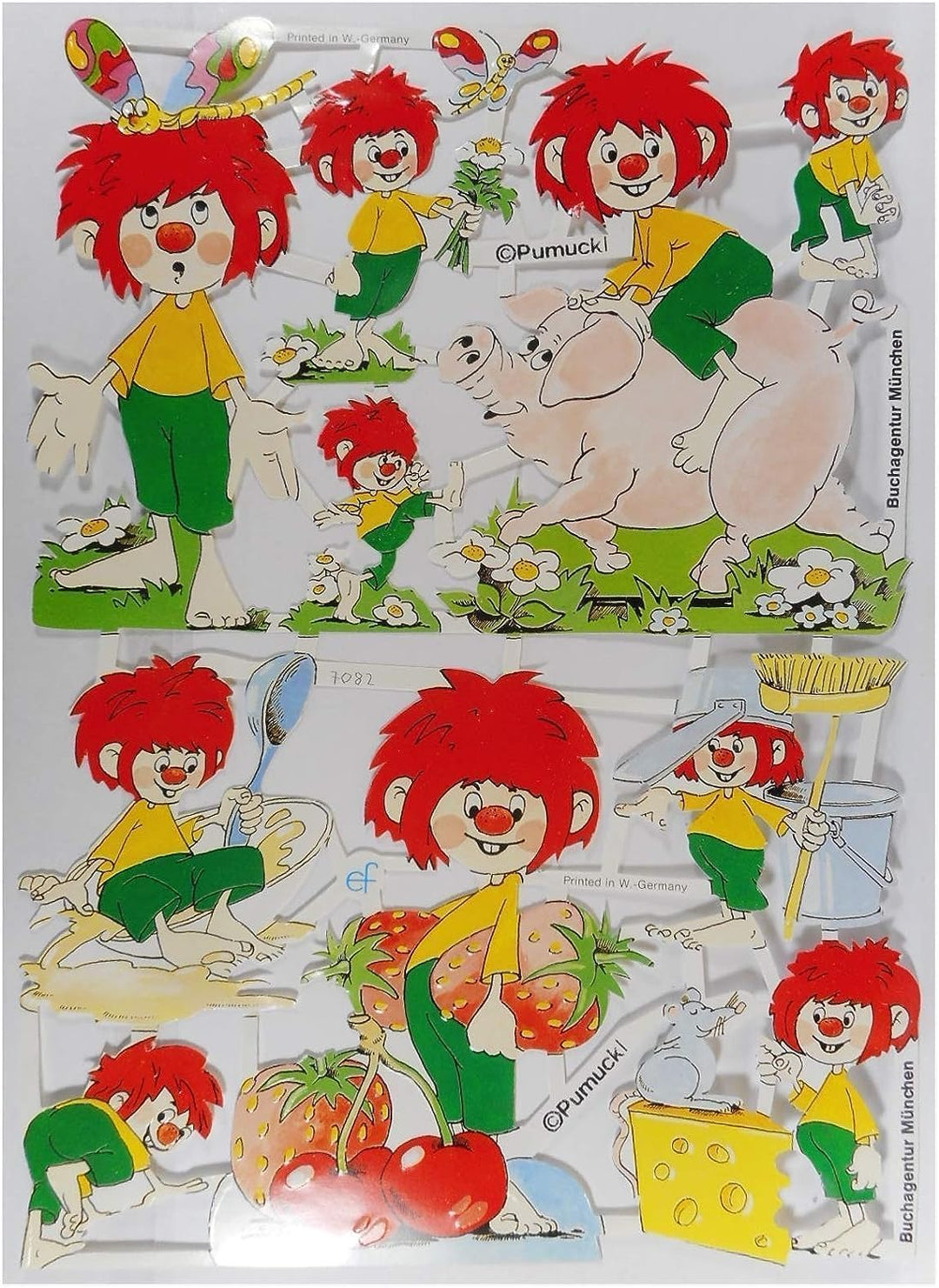 Glanzbilder Pumuckl Motiv Set aus 4 verschiedenen Papierbögen zum Basteln und Verzieren Poesiebilder