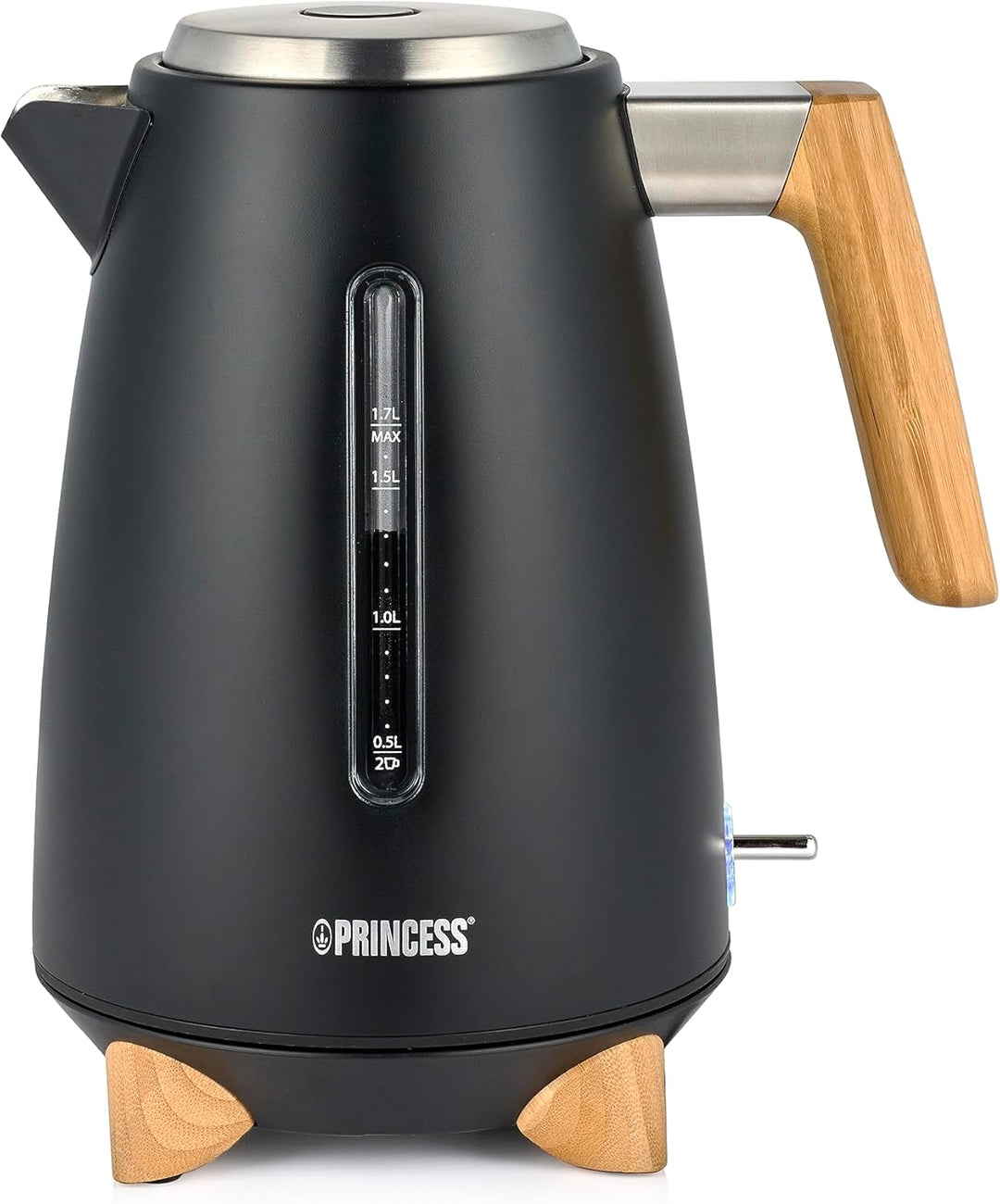 Princess Wasserkocher Pure - 1,7 L - Bambusdesign - 360° drehbar - 3000 W - Mattschwarz 1.7 Liter Sc