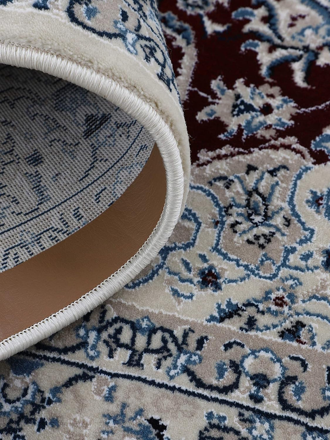 carpetfine Orientteppich Nain Diane Rot Ø 120 cm Rund | Tradtioneller Teppich für Schlaf- und Wohnzi