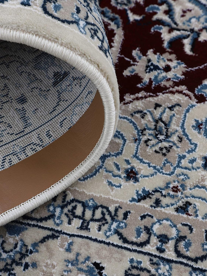 carpetfine Orientteppich Nain Diane Rot Ø 120 cm Rund | Tradtioneller Teppich für Schlaf- und Wohnzi