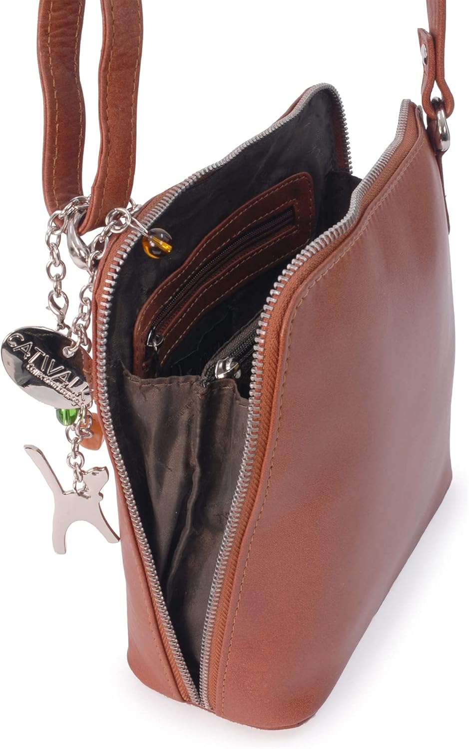Catwalk Collection Handbags - Leder - Mittlere Grösse Umhängetasche/Schultertasche - ELEANOR Hellbra