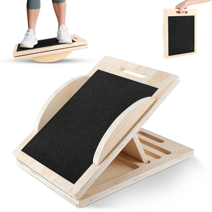 Schrägbrett Holz – Verstellbares Balance Board mit 5 Winkeln (0°–45°) | Waden-Dehner & Stretch Board