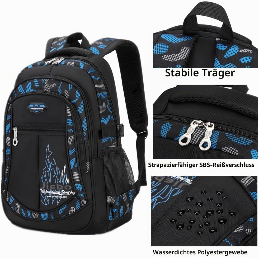 Schulrucksack Teenager Jungen Schultasche Schultaschen Schulranzen Kinder Tarnfarbe Blau, Tarnfarbe