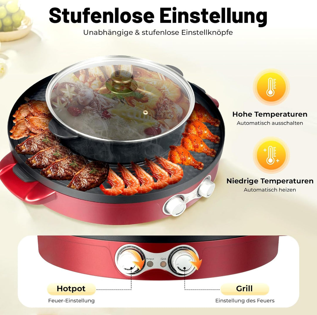 44cm Shabu Shabu All-In-One Elektrogrill, 29cm Mandarin Duck Shabu Shabu Wok, Rauchfreie Grillpfanne