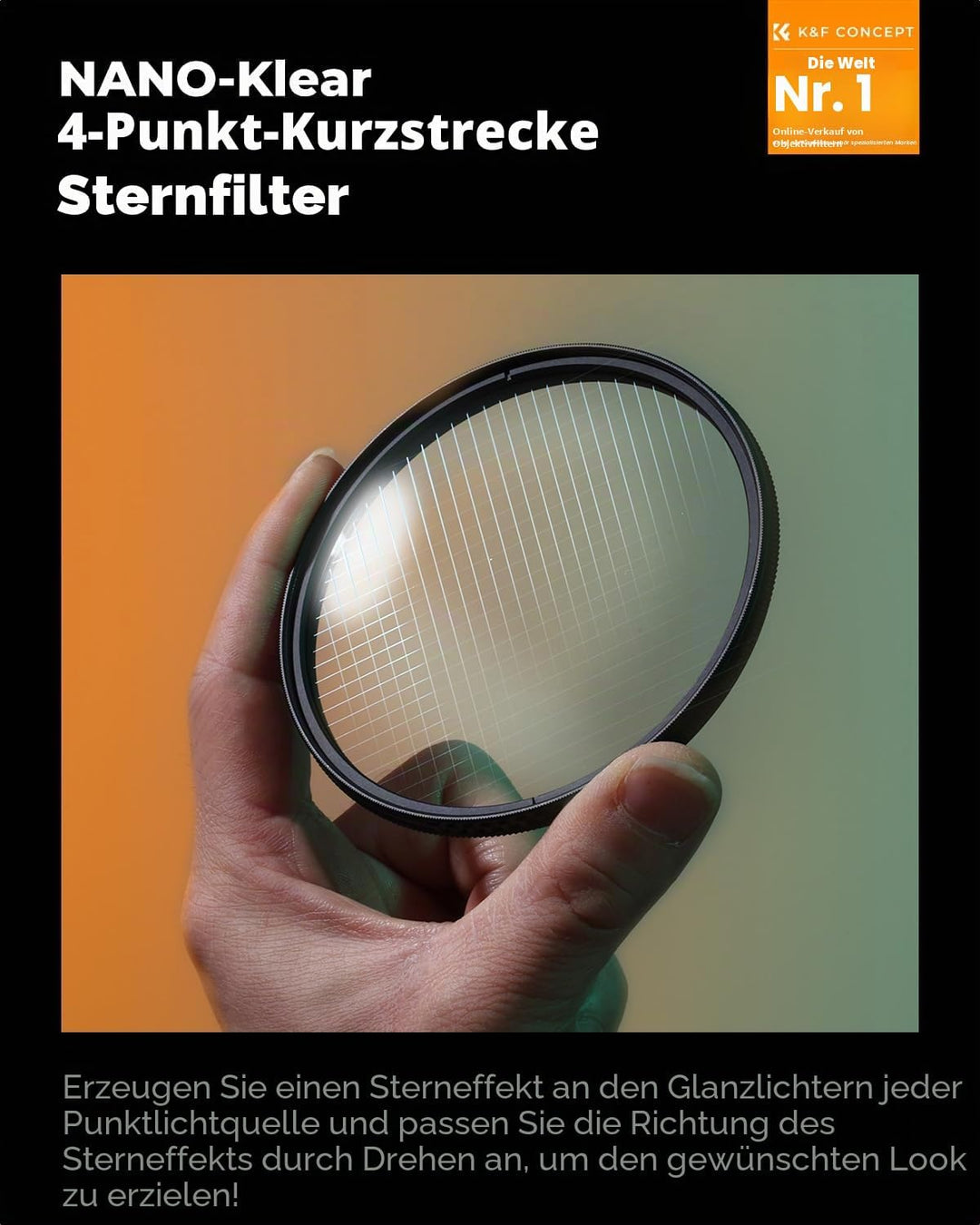 K&amp;F CONCEPT 77mm Kurzstrahl-Sternfilter mit 4 Punkten HD Glas Special Kamera-Effektfilter Filter (Na