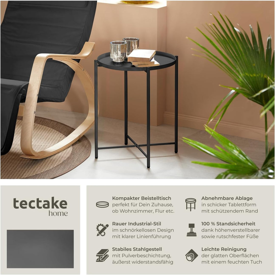 TecTake 800911 Beistelltisch rund aus Metall, rustikaler Flair, abnehmbare Ablagefläche, stabil und