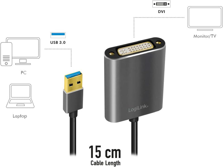 LogiLink Adapter USB 3.0 auf DVI zu DVI, zu DVI