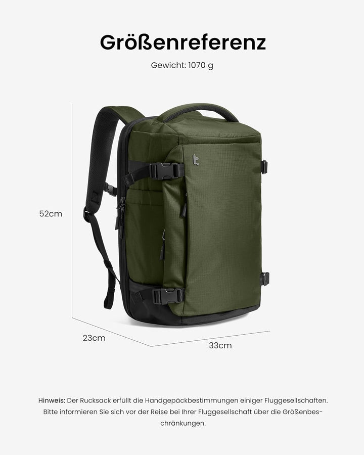 tomtoc 40L Reiserucksack, TSA-freundlicher Handgepäck Rucksack, Wasserdichter Rucksack Handgepäck Fl