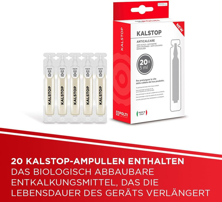 Polti Vaporetto Eco Pro 3.0 Kalstop mit 20 Kalstop-Antikalk-Fläschchen, Dampfreiniger mit Boiler und