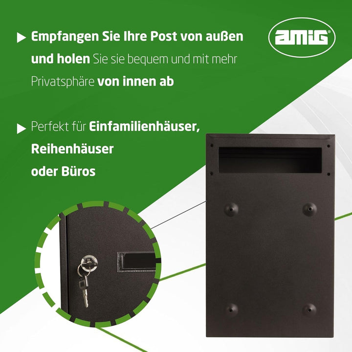 Amig - Durchwurfbriefkasten - Stahl - Farbe Schwarz - Masse: 40 x 25 x 10 cm - Schlitz: 5 x 20 cm In