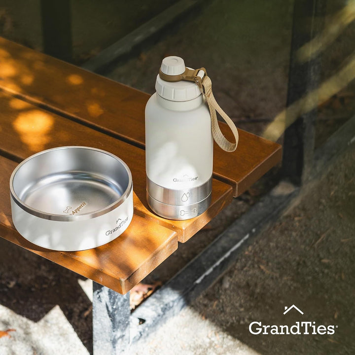 GrandTies Isolierte tragbare Hundewasserflasche mit 2 abnehmbaren Hundenapfspender, auslaufsicherer