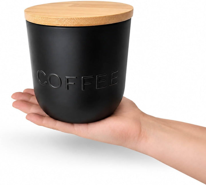 com-four® 3er Vorratsdosen Set mit Bambusdeckel, Kaffee, Tee und Zucker | runde Vorratsbehälter je 1