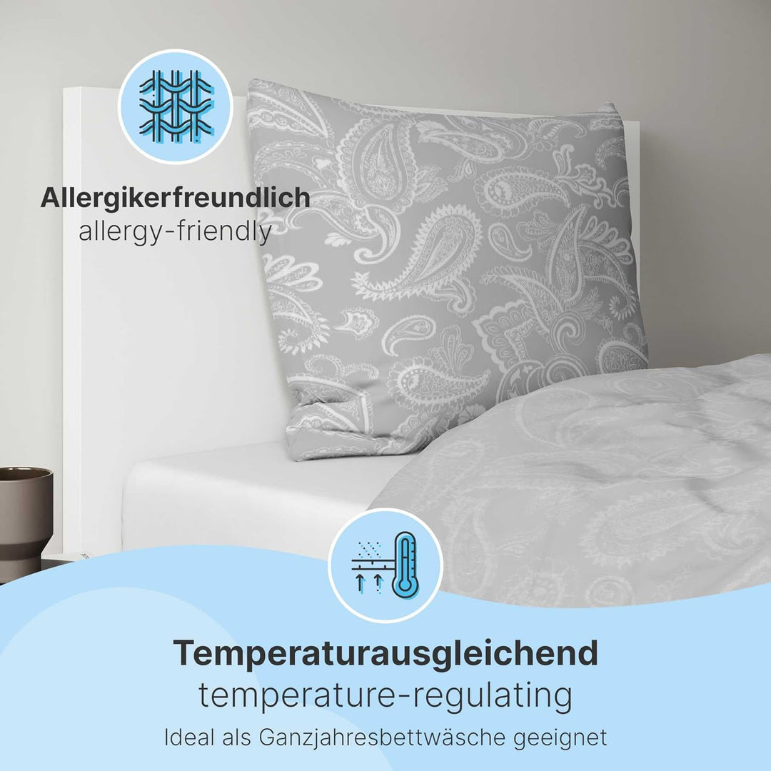 etérea Microfaser Bettwäsche Paisley Life 200x200 3er Set - Bügelfrei mit Reissverschluss - nach Oek