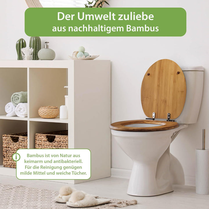 banjado Design WC Sitz Bambus Absenkautomatik 45,8x37,5cm - Toilettendeckel mit Absenkautomatik Holz