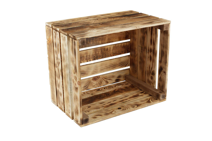 GrandBox Geflammte Holz-Kiste 50x40x30 cm, Wein-Kiste, Obst-Kiste, Deko-Kiste, Aufbewahrung Vintage