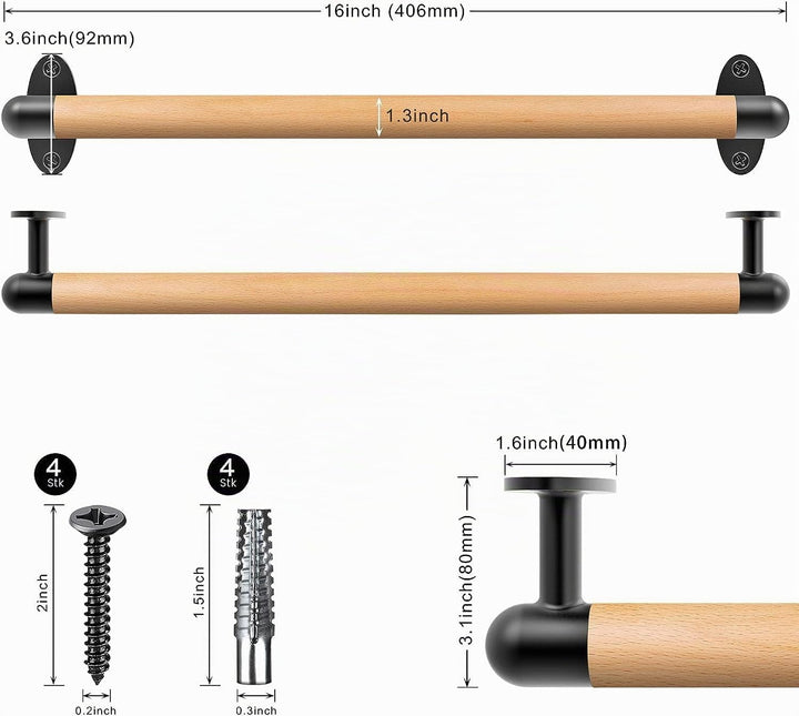 SELEWARE Handlauf Holz Innen Treppenhandlauf - 40.6cm Handläufe Schwarz Holzhandlauf Rund Treppengel