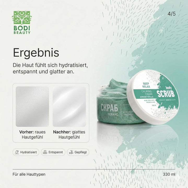 Aprikose Body Scrub & Körperpeeling Deep Relax 330 ml – Aprikosenkern, Algenextrakt, Aloe Vera, Trau