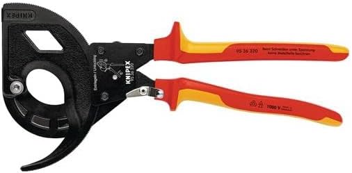 Knipex Kabelschneider (Ratschenprinzip, Dreigang) schwarz atramentiert, isoliert mit Mehrkomponenten