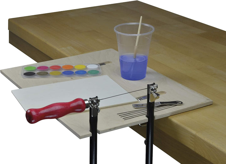 Pebaro 429S Laubsäge-Holzkiste mit Farbkasten, 22 Teile, komplettes Set im Holzschrank, Stahlwerkzeu