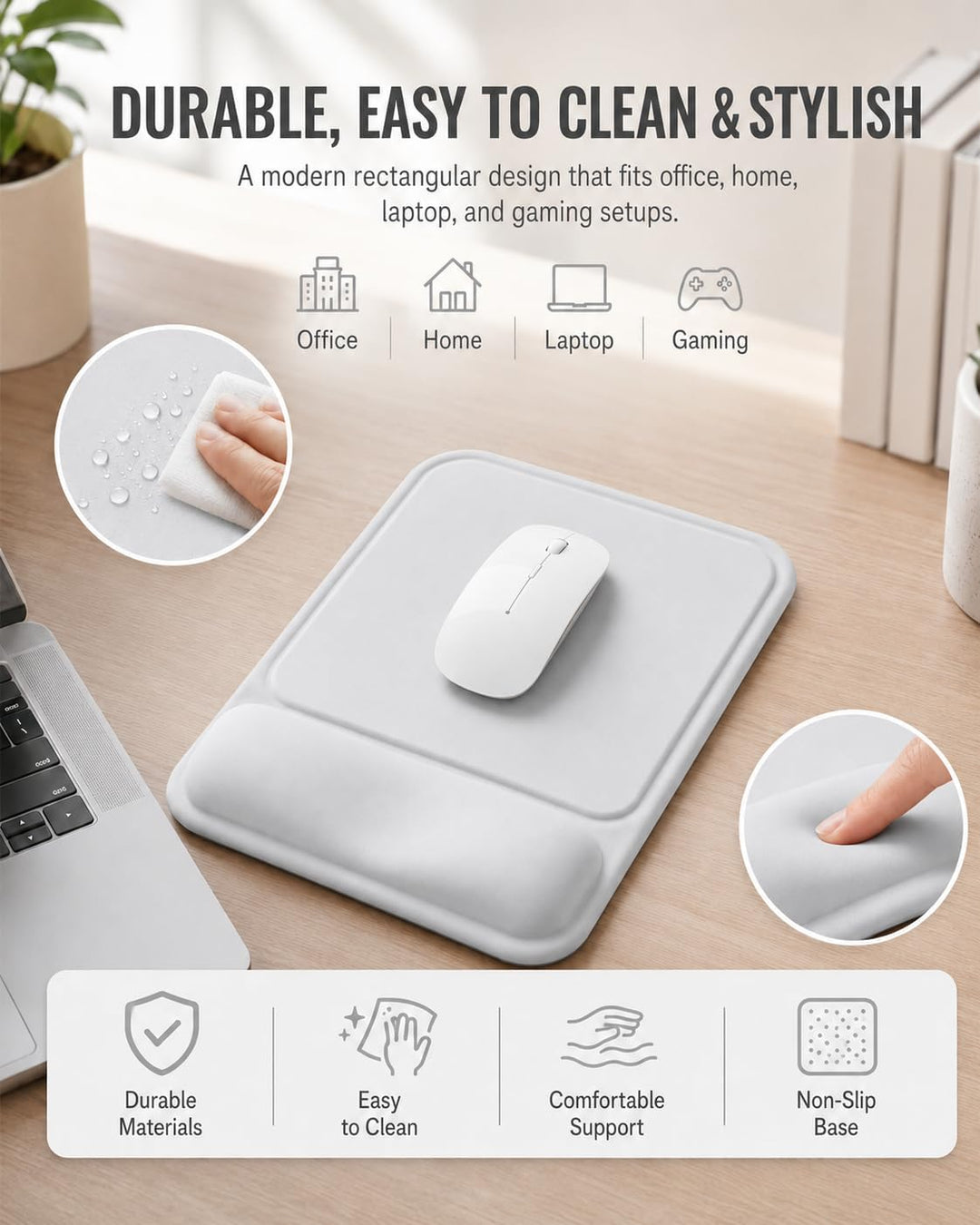 Mauspad mit gelkissen Handgelenkauflage,mousepad ergonomisch Vertieftes Anti-Druck Design, Rutschfes
