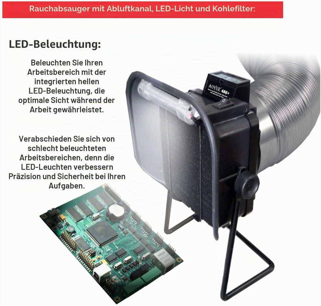 Aoyue 486+ Absaug und Lötrauchabsorberventilator mit Abluftschlauch und Licht AOYUE-486-P, AOYUE-486
