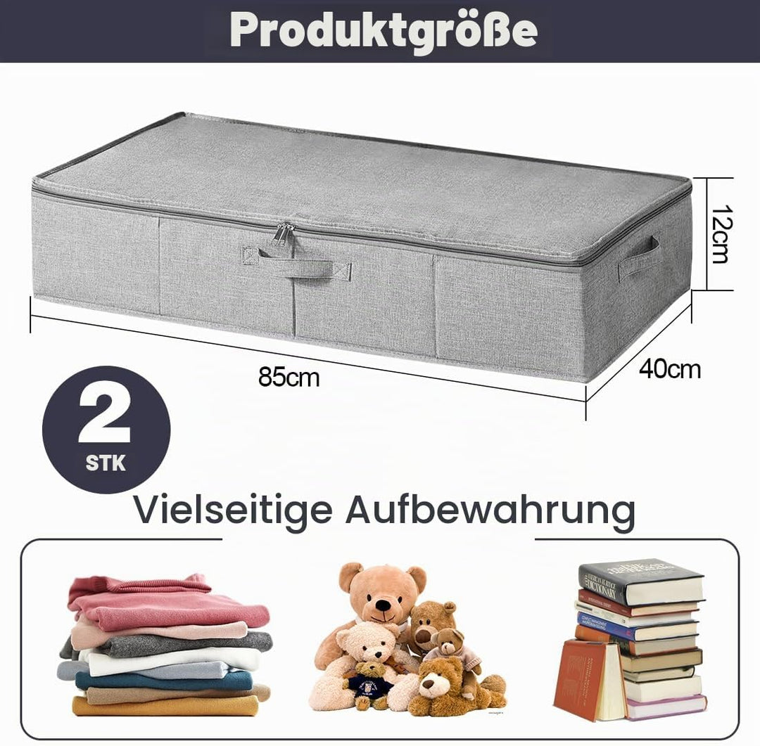 2 Stück Unterbett Aufbewahrungsbox mit Deckel, Grosse Unterbettkommode mit Griff, Faltbare Kleidung