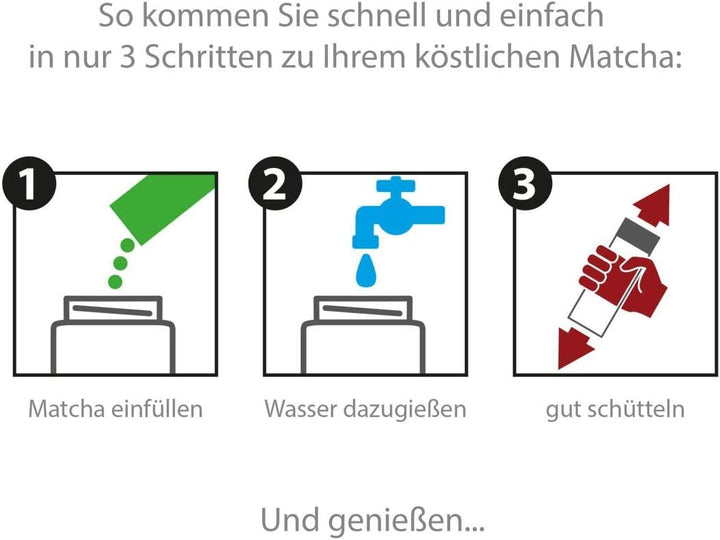 Matcha-Shaker MATCHA2go: Teeflasche to go aus Glas für die schnelle Matcha Tee Zubereitung ohne Bese
