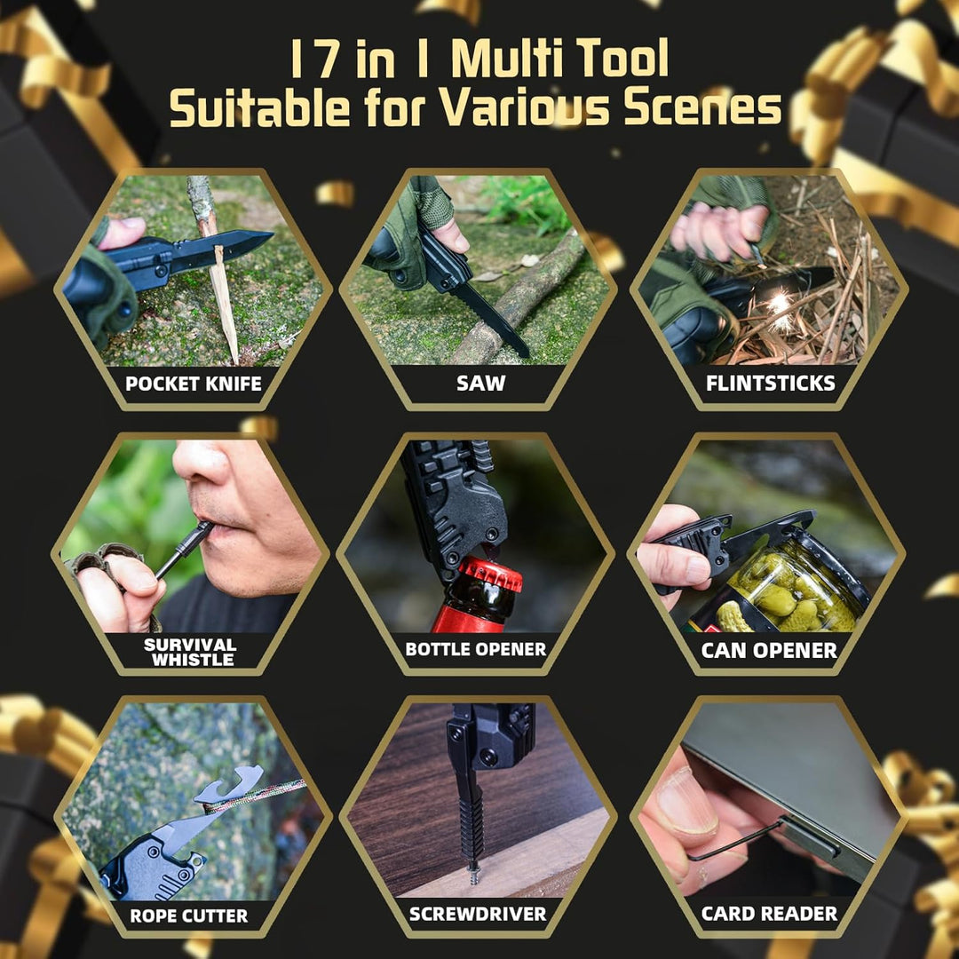 Geschenke für Männer 17 in1 Multitool Taschenmesser Camping Zubehör Outdoor Survival Gadgets Weihnac