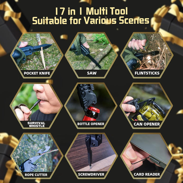 Geschenke für Männer 17 in1 Multitool Taschenmesser Camping Zubehör Outdoor Survival Gadgets Weihnac