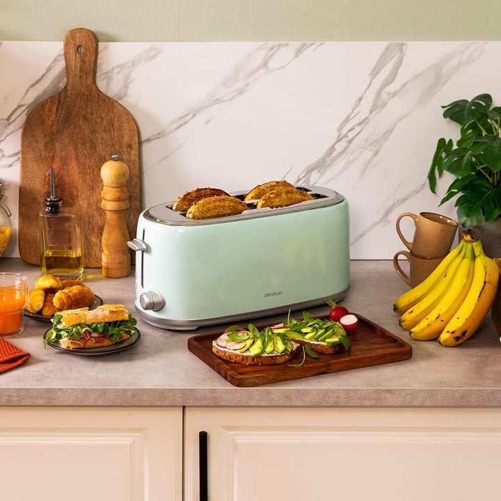 Cecotec Toaster 4 Scheiben Toast&Taste 1600 Retro Double Green, 1630 W, 2 Breite und Lange Schlitze